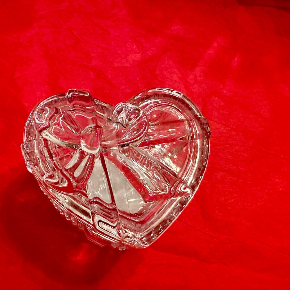 Glass heart shaped box with bow